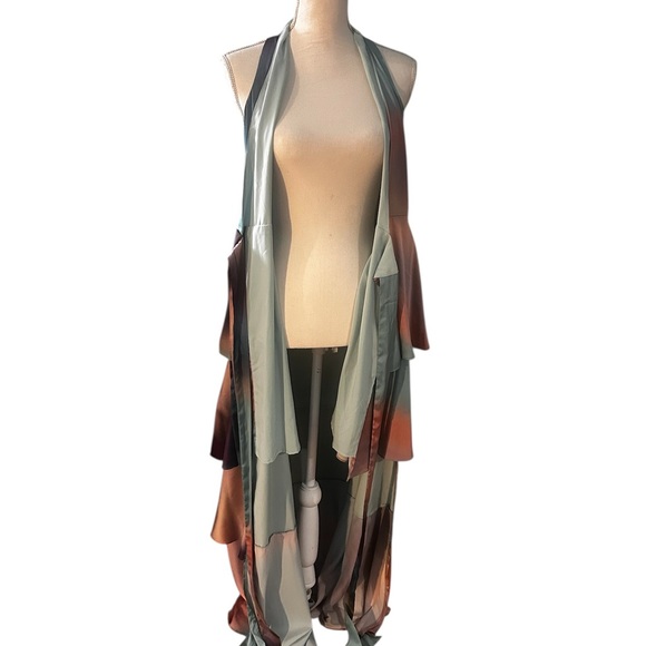 Hutch Amora ombré tiered Satin maxi gown Halter Wrap Dress bohemian maximalist S - Picture 5 of 7